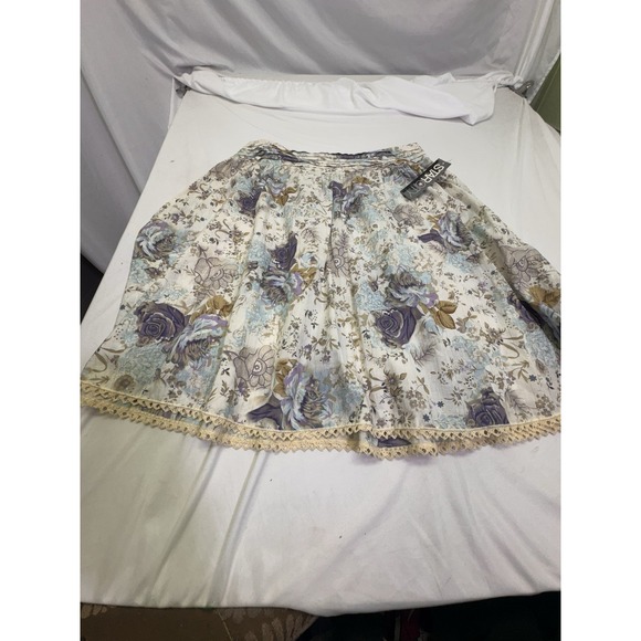 VTG New Pleated Paisley Midi Skirt Boho Peasant Cotton Lace Flowy USA 11 Floral - Picture 1 of 6